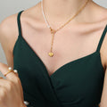 Gold Asymmetric Pearl Paperclip Heart Drop Y Necklace view 4