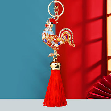 Jeweled Rooster Keychains with Six Color Tassel Options