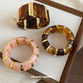 Acrylic Stretch Bracelets Pink Tortoise Amber Gold Accents view 2