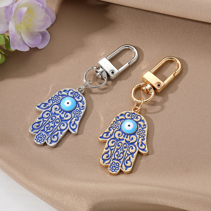 Gold and Silver Tone Blue White Hamsa Eye Clip Keychains