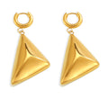 Gold Tone 3D Triangle Pyramid Drop Huggie Hoop Earrings view 5