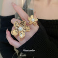 Hammered Double Flower Pearl Like Open Ring In Gold Or Silver Tone view 3