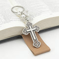 Pearl Cluster Ornate Silver Tone Cross Keychain and Attached Hardware view 3