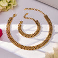 Woven Cuban Chain Necklace Bracelet Set Gold Steel view 3