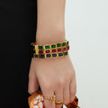 Square Glass Stone Clasp Bangles Multicolor Steel Gold view 4