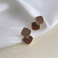 Two-Tone Brown Stacked Diamond Enamel Stud Earrings Pair view 3