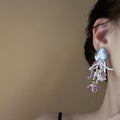 Blue Purple Shell and Crystal Branch Tassel Earrings view 2