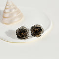 Translucent Rose Flower Stud Earrings Gold Flake Accents view 7