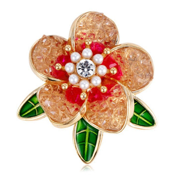 Red Gold Tone Peony Metal Brooch Pin for Jackets and Lapels