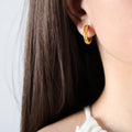 Gold Huggie Hoop Earrings Star Set Clear Stone Accents view 6