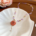 Pink Rose Butterfly Stud Earrings Coral Bead Rose Necklace Two Styles view 7