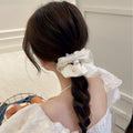 Black Satin Sheer Ruffle Scrunchie With Beads And Pearl Like Drop view 4