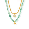 Gold Snake Chain Aquamarine Pendant Green Stone Whale Tail view 5