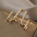 Gold Geometric Double Bar Pavé CZ Stud Earrings Pair view 3