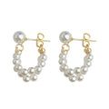 Gold Tone Double Row White Pearl Curved Drop Stud Earrings For Women view 5