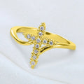 Gold White Metal Clear Zircon Cross Ring Split Band Alloy view 3