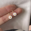 White Daisy Flower Drop Earrings Gold Ball Post Centers view 2