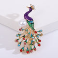 Gold Enamel Peacock Brooch Pearl Multicolor Rhinestone Tail view 7