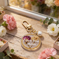 Love You Mom Acrylic Flower Keychain Gold Clasp Pearl view 4