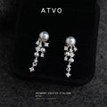 Grey Pearl Cascade Tassel Drop Earrings Silver CZ Stars view 4