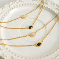 Gold Double Layer Twisted Rope Oval Stone Pendant Necklace view 2