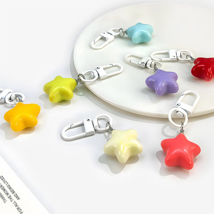 Puffy Five Point Star Resin Keychain With Lobster Clasp And Split Ring