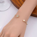 Gold Open Cuff Bracelet With Rhinestone And Plain Hearts view 4