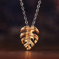 Monstera Leaf Pendant Necklace in Gold and Silver Tone Options view 2