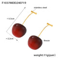 Glossy Resin Cherry Drop Earrings Gold Stainless Steel Stem view 7