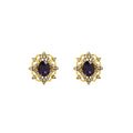 Gold Purple Oval Gem Crystal Filigree Stud Earrings view 5
