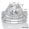Silver Tone Halo Clear Stone Cross Band Bridal Ring Set view 5