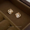 Gold Square Cat Eye Stud Earrings Crystal Corner Accents view 3