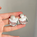 Printed Wood Half Disc Earrings In Two Neutral Patterns view 6