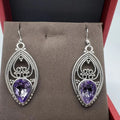 Silver Tone Openwork Teardrop Purple Stone Drop Earrings view 5