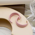 Ribbed Leather C Shape Hoop Earrings Magenta and Pink Styles view 2