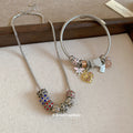 Silver Snake Chain Crystal Bead Necklace Charm Cable Bangle view 3