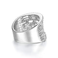 Silver Tone Openwork Wide Band Ring with Clear Stones view 3