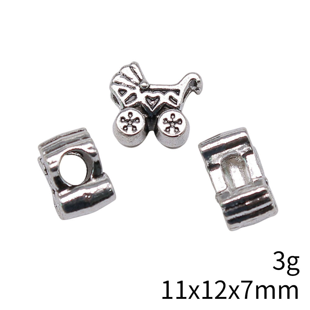13x12x7.7mm 3g Antique Silver Zinc Alloy Baby Stroller Large Hole Beads for Bracelet Jewelry Making