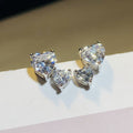 Silver Double Heart Clear CZ Stud Earrings Pair Design view 3