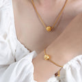 Gold Box Chain Sliding Sphere Necklace Bracelet Earrings view 1