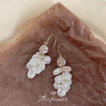Gold Tone White Leaf And Pale Pink Stone Cluster Hook Earrings view 1