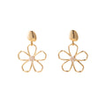 Gold Tone Open Five Petal Flower Long Dangle Stud Earrings view 5