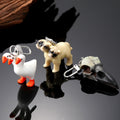 Silver Tone Three Headed Dog Goose and Bird Skull Novelty Keychains view 1