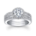 Round Halo Triple Band Clear Stone Ring Sizes 6-10 view 3