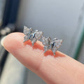 Silver Butterfly Stud Earrings Pave Clear CZ Petite Pair view 3