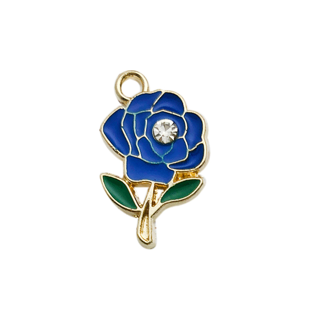 Zinc Alloy Rhinestone Rose Flower Charm Pendant for DIY Earrings Necklace and Bag Decoration