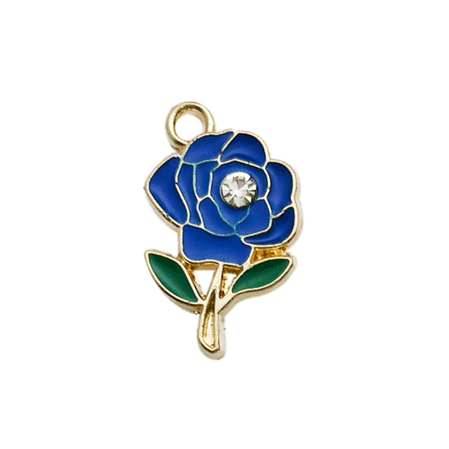 Zinc Alloy Rhinestone Rose Flower Charm Pendant for DIY Earrings Necklace and Bag Decoration