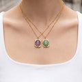 Stainless Steel Oval Stone Pendant Satellite Chain Necklace view 2