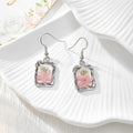 Silver Tone Ornate Rectangular Pressed Flower Drop Earrings in Seven Designs view 7