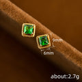 Gold Tone Square Green Crystal Clear Halo Stud Earrings view 5